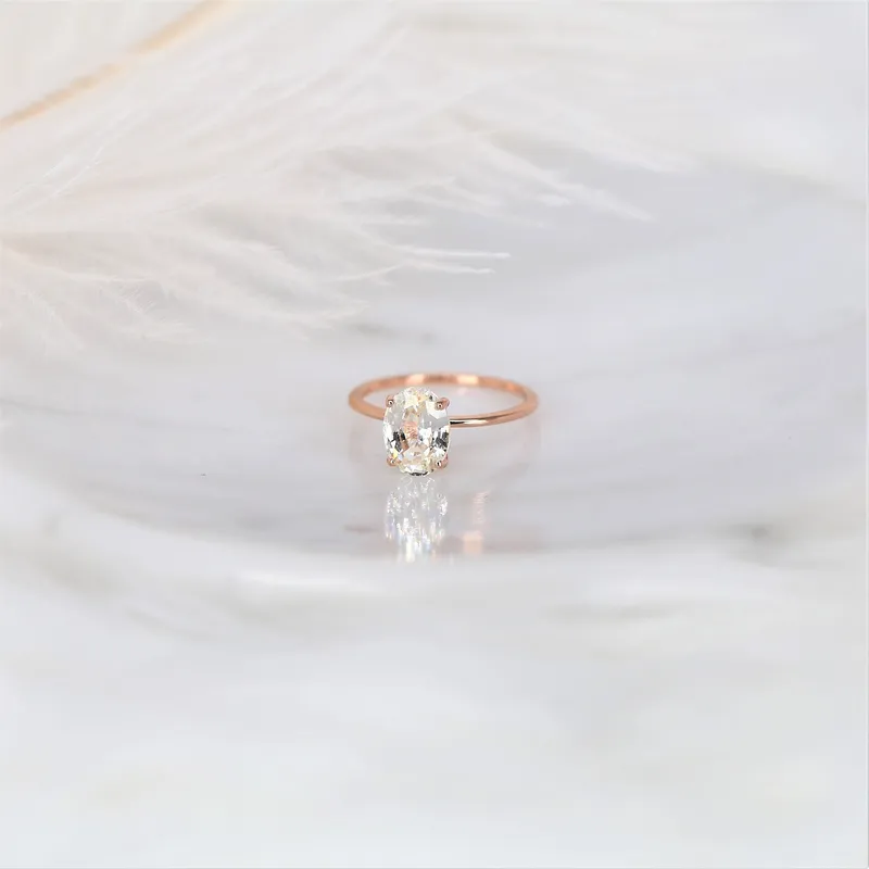 2.52ct Ready to Ship Layla 14kt Rose Gold White Sapphire Minimalist Oval Solitaire Ring view 6
