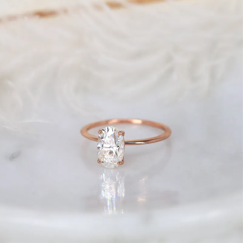 2ct Layla 9x6mm 14kt Rose Gold Moissanite Minimalist Oval Solitaire Ring vy 2