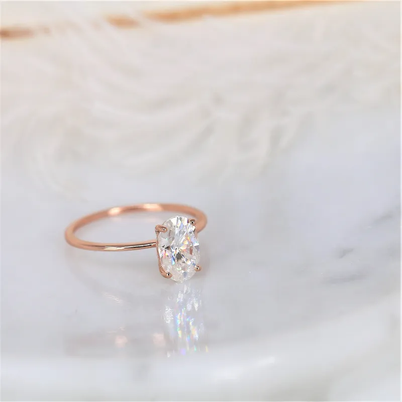 2ct Layla 9x6mm 14kt Rose Gold Moissanite Minimalist Oval Solitaire Ring vy 5