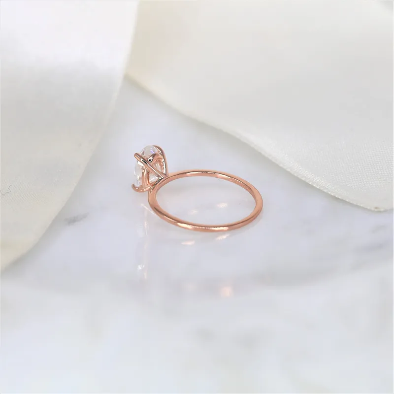2ct Layla 9x6mm 14kt Rose Gold Moissanite Minimalist Oval Solitaire Ring vy 4