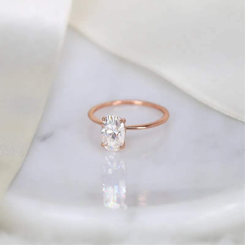 2ct Layla 9x6mm 14kt Rose Gold Moissanite Minimalist Oval Solitaire Ring vy 3