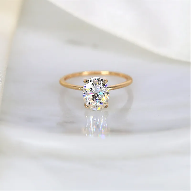 2ct Layla 9x7mm 14kt Gold Moissanite Ultra Dainty Oval Solitaire Ring view 3