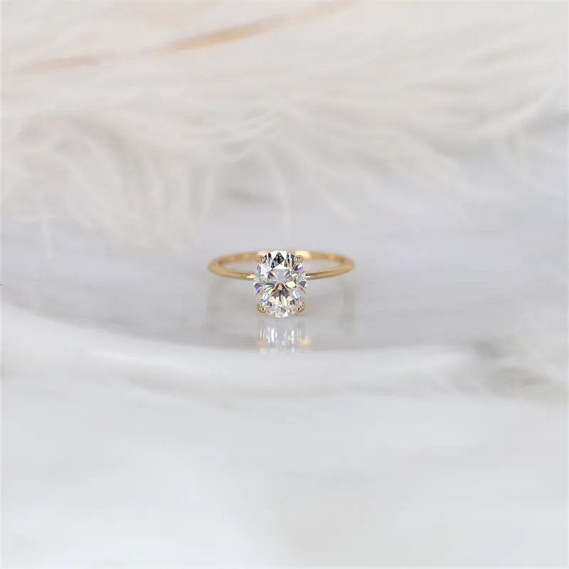 2ct Layla 9x7mm 14kt Gold Moissanite Ultra Dainty Oval Solitaire Ring view 5