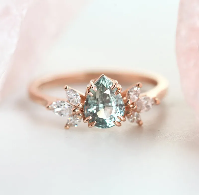 Leandra Pear Sapphire Diamond Ring vy 10