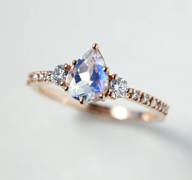 LEELOO PEAR MOONSTONE DIAMOND RING view 2