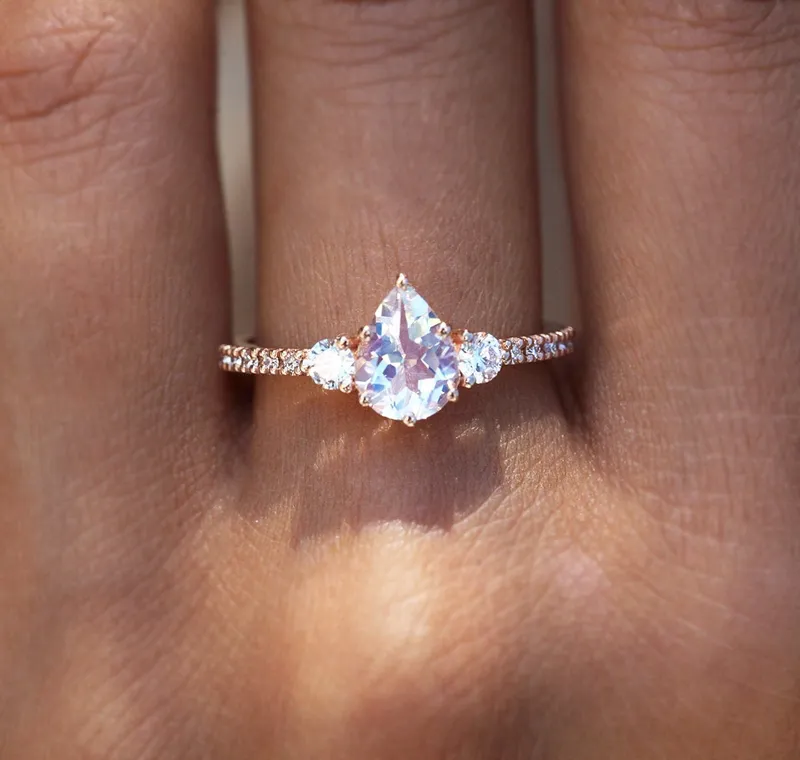 LEELOO PEAR MOONSTONE DIAMOND RING view 3