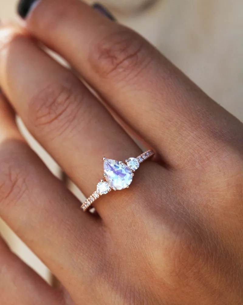 LEELOO PEAR MOONSTONE DIAMOND RING view 4