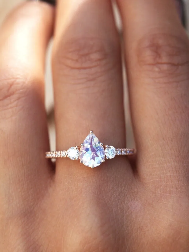LEELOO PEAR MOONSTONE DIAMOND RING pear cut engagement ring