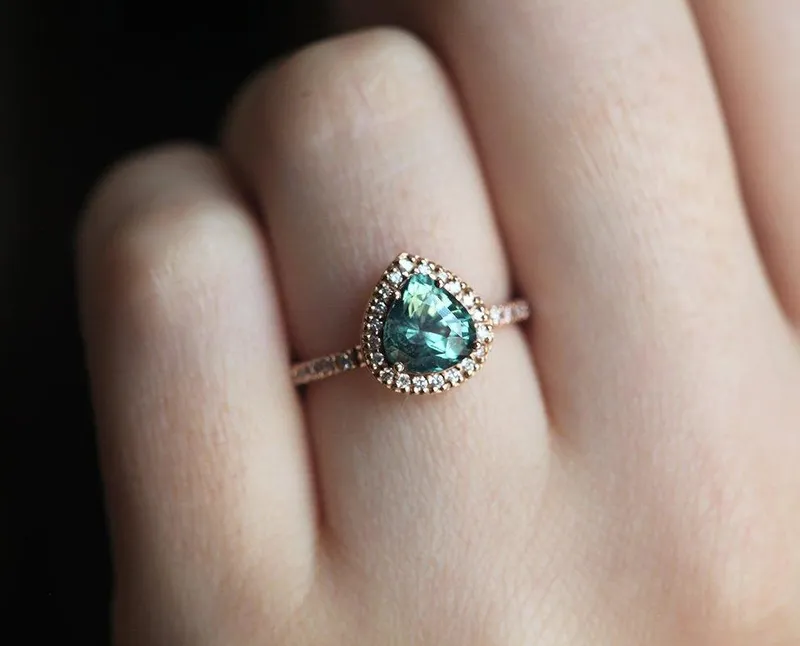 LEEN TEAL GREEN SAPPHIRE DIAMOND RING view 10