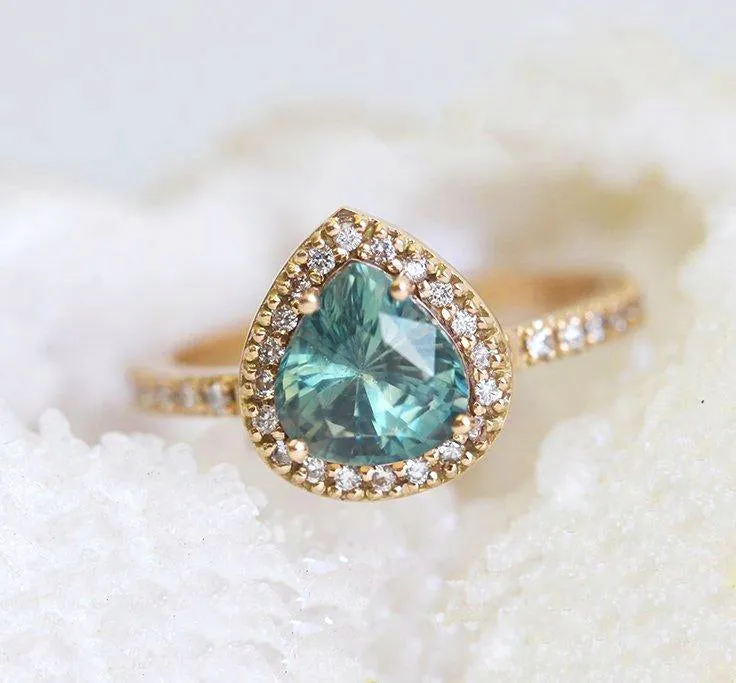 LEEN TEAL GREEN SAPPHIRE DIAMOND RING view 11