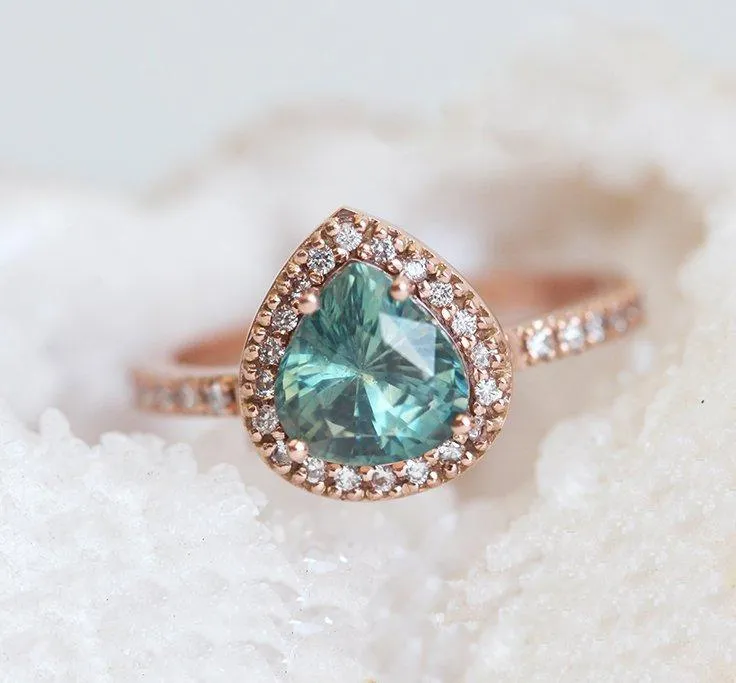 LEEN TEAL GREEN SAPPHIRE DIAMOND RING view 2