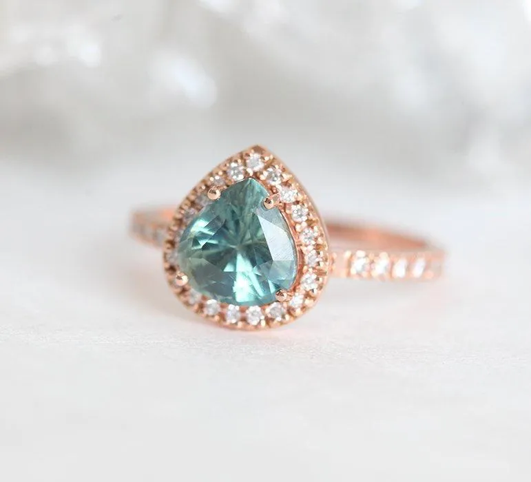 LEEN TEAL GREEN SAPPHIRE DIAMOND RING view 3