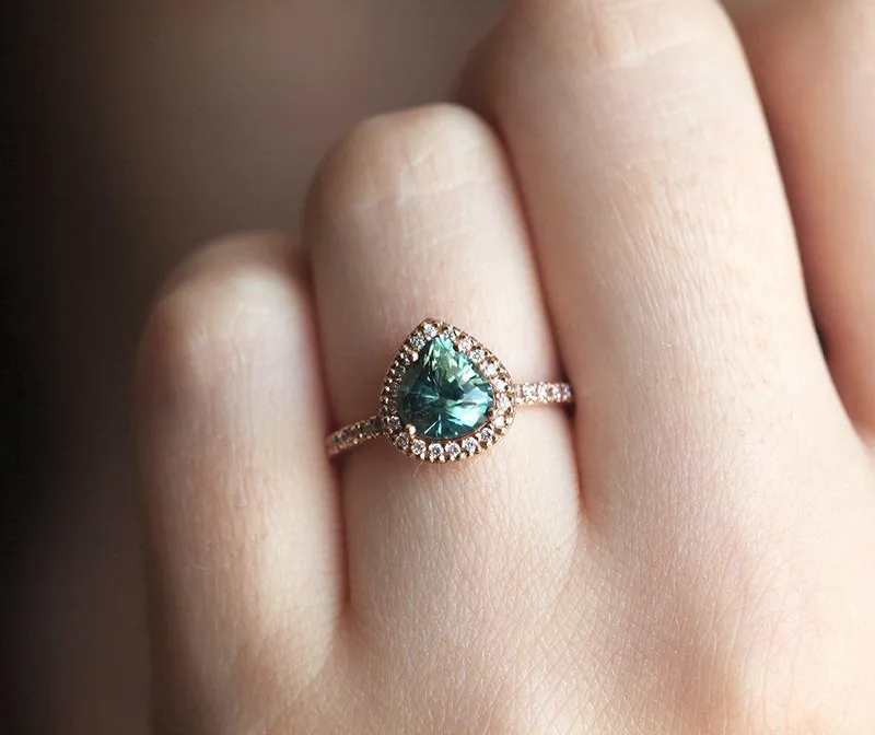 LEEN TEAL GREEN SAPPHIRE DIAMOND RING view 4