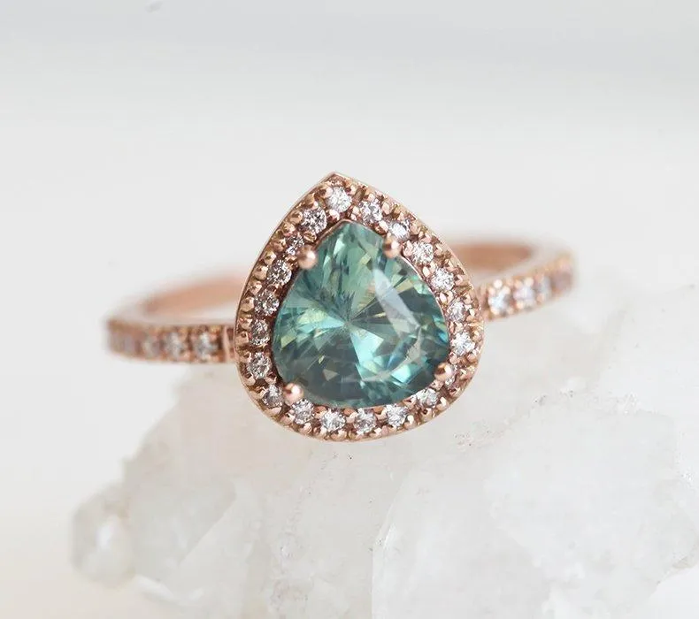 LEEN TEAL GREEN SAPPHIRE DIAMOND RING view 5
