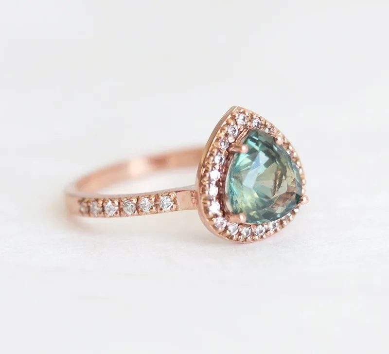 LEEN TEAL GREEN SAPPHIRE DIAMOND RING view 6