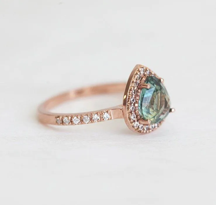 LEEN TEAL GREEN SAPPHIRE DIAMOND RING view 7