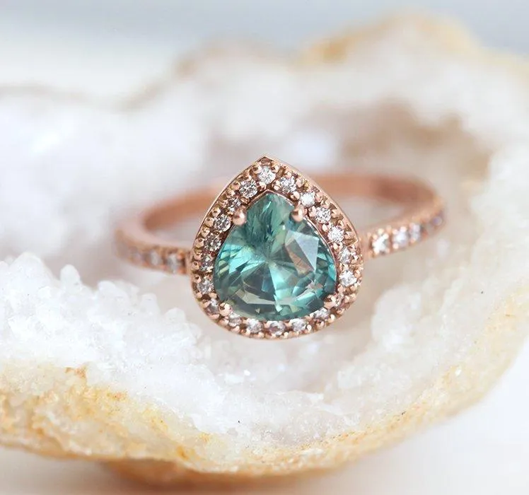 LEEN TEAL GREEN SAPPHIRE DIAMOND RING view 9