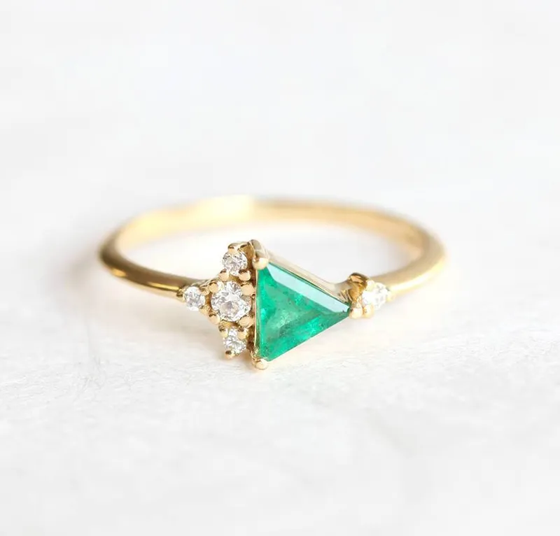 Lena Triangle Emerald Diamond Cluster Ring green emerald emerald cut engagement ring