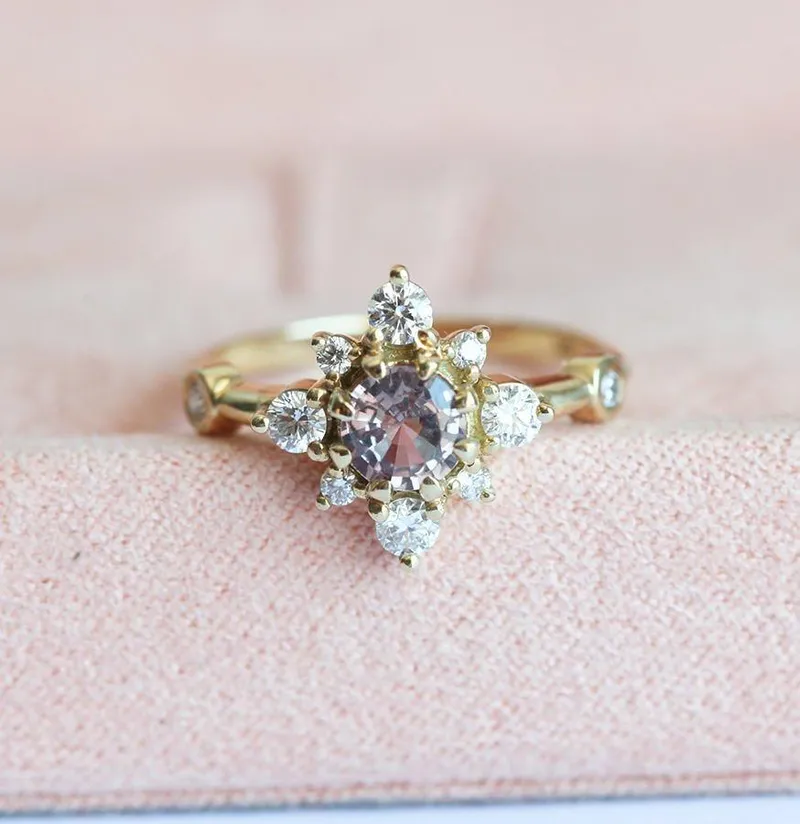 LESLIE PEACH SAPPHIRE DIAMOND RING sapphire round cut engagement ring