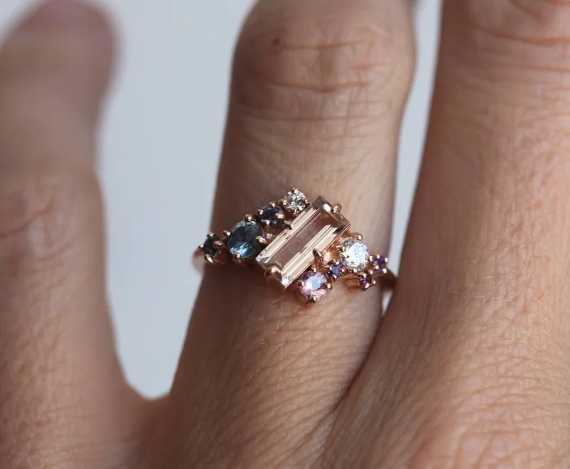 Lila Morganite Cluster Ring Set view 11