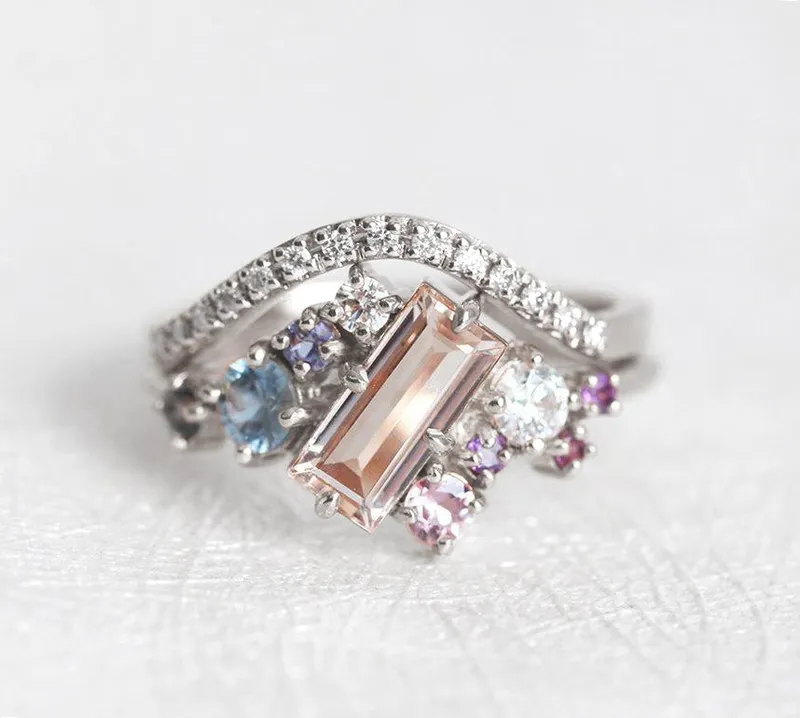 Lila Morganite Cluster Ring Set view 12