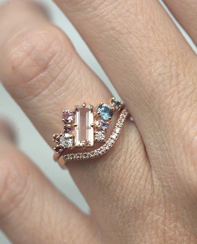Lila Morganite Cluster Ring Set view 2
