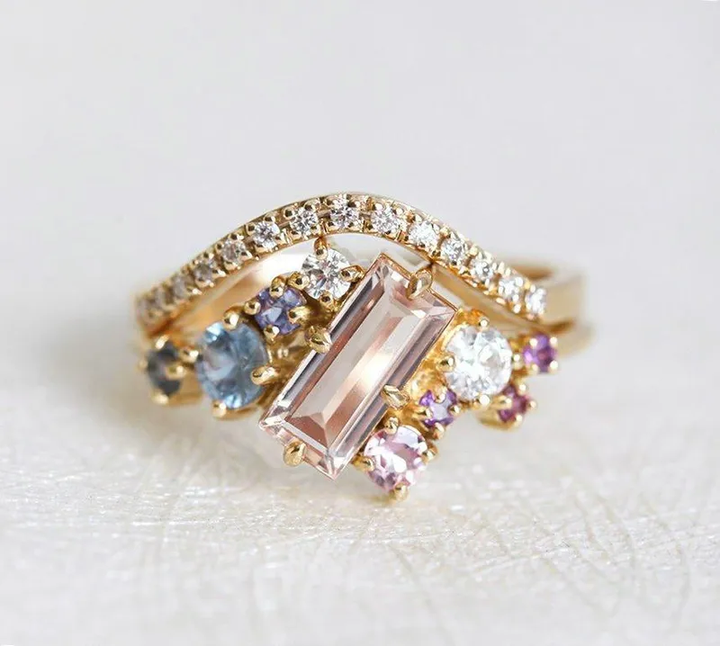Lila Morganite Cluster Ring Set view 5