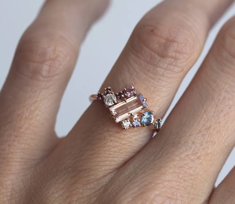 Lila Morganite Cluster Ring Set view 7