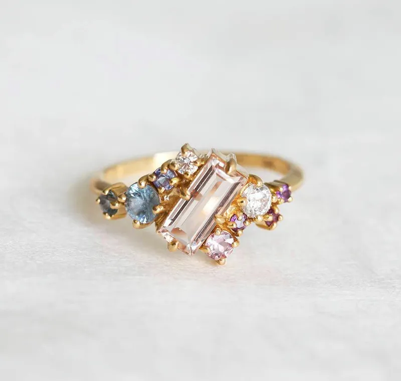 Lila Watermelon Tourmaline Cluster Ring view 11