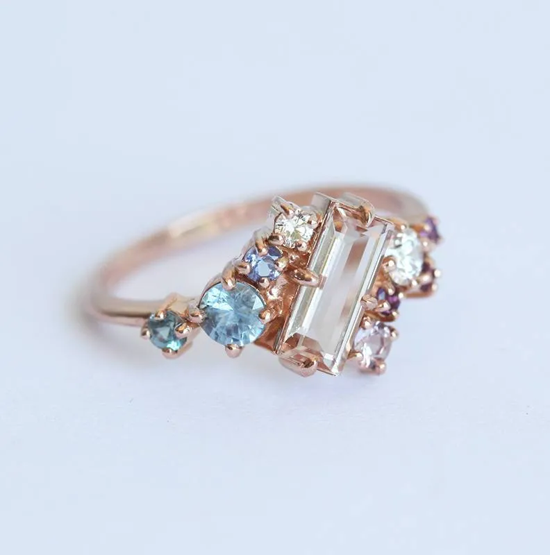 Lila Watermelon Tourmaline Cluster Ring view 2