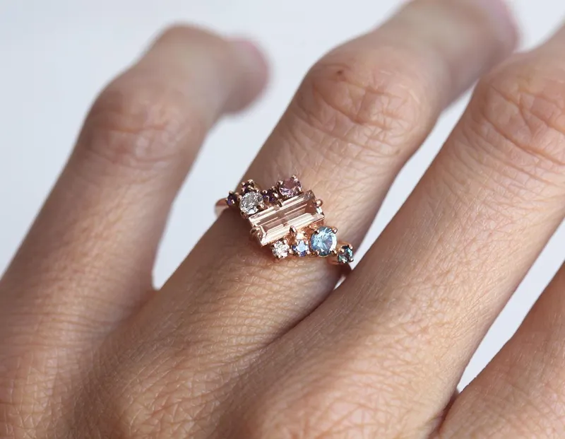 Lila Watermelon Tourmaline Cluster Ring view 3