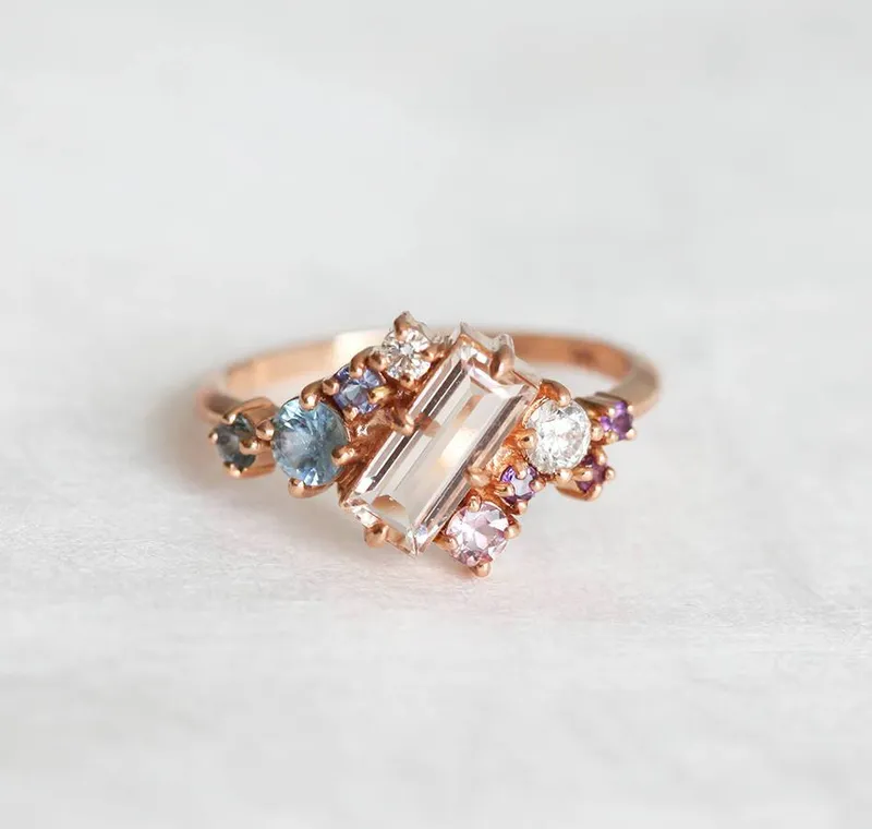 Lila Watermelon Tourmaline Cluster Ring pink engagement ring
