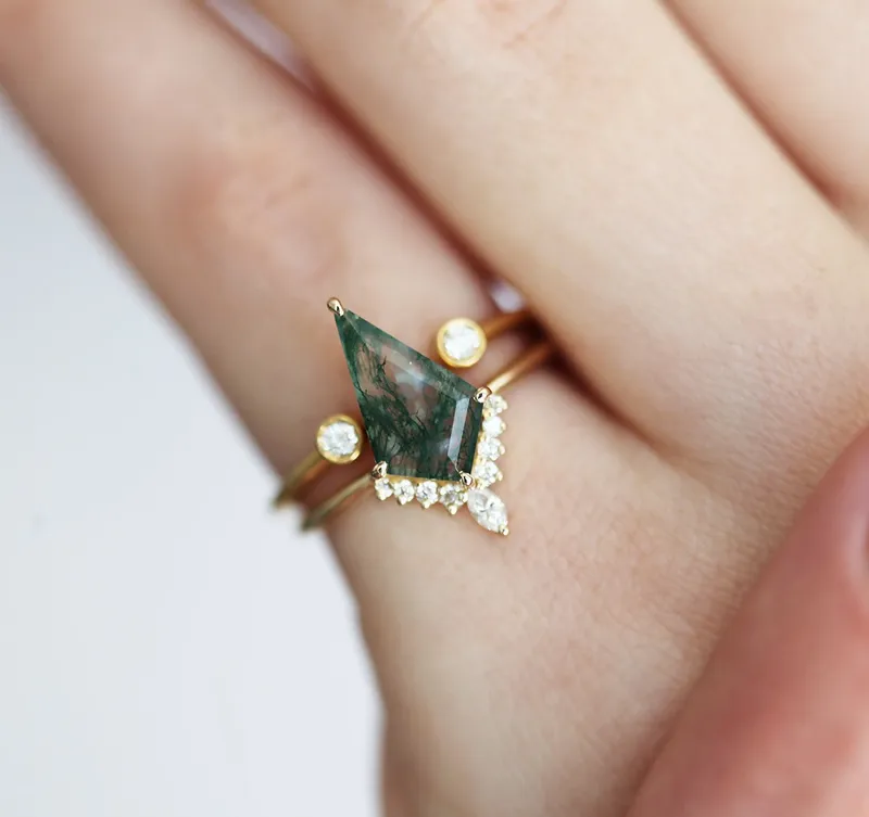 Lily Kite Moss Agate And Diamond Ring vy 2