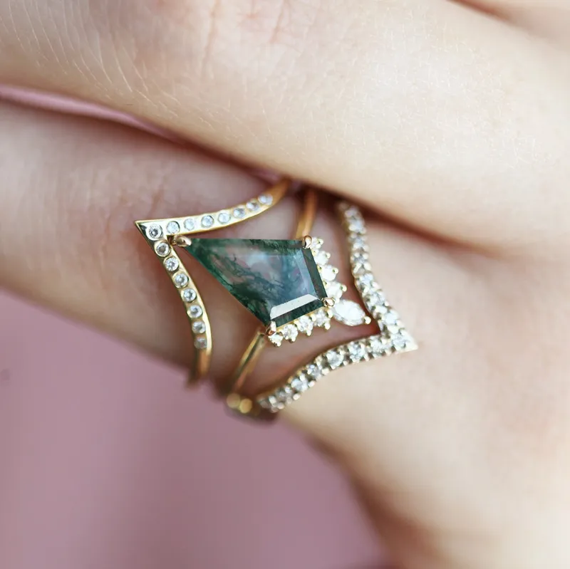 Lily Kite Moss Agate And Diamond Ring vy 4
