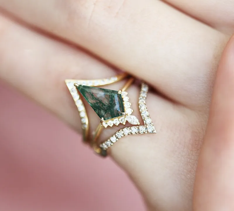 Lily Kite Moss Agate And Diamond Ring vy 7