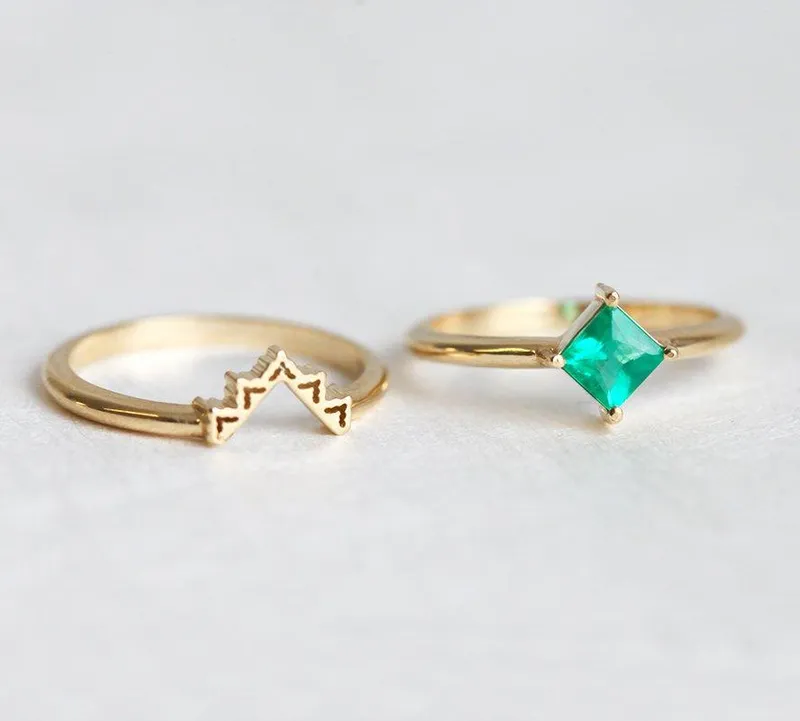 Livia Princess Cut Emerald Ring Set view 2