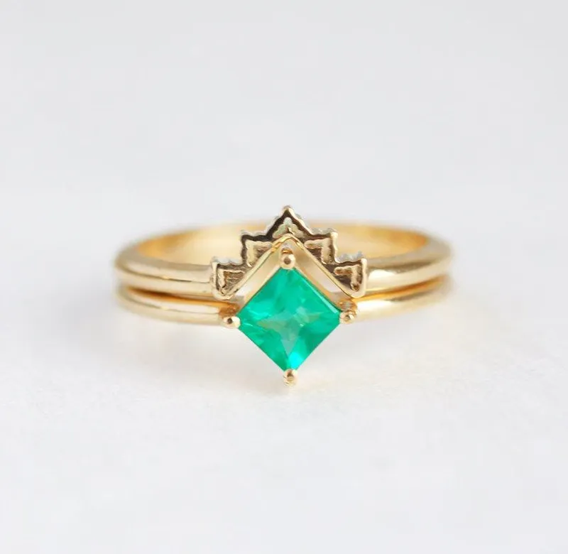 Livia Princess Cut Emerald Ring Set green emerald emerald cut engagement ring