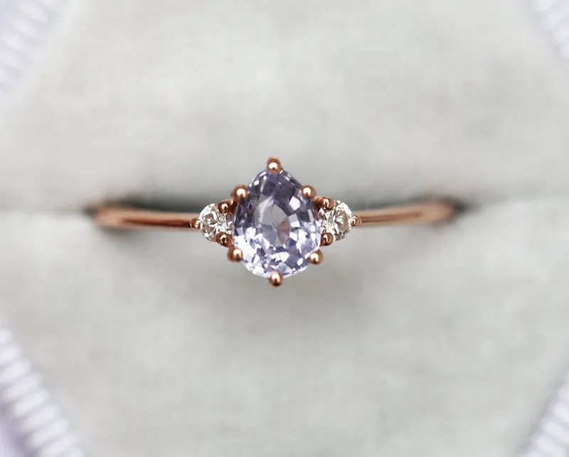 Liz Lavender Sapphire Diamond Ring pear cut engagement ring