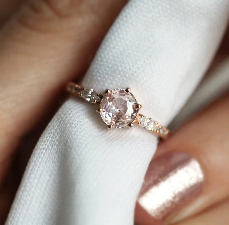 Lola Peach Sapphire Diamond Ring view 2