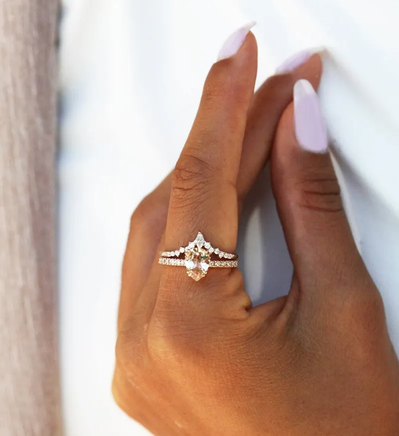 LORELEI PEAR PEACH SAPPHIRE DIAMOND RING SET view 5