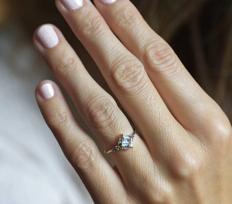 Luca Square Aquamarine Diamond Cluster Ring vy 10