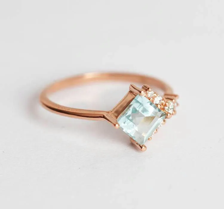 Luca Square Aquamarine Diamond Cluster Ring vy 11