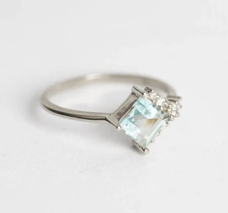 Luca Square Aquamarine Diamond Cluster Ring vy 12