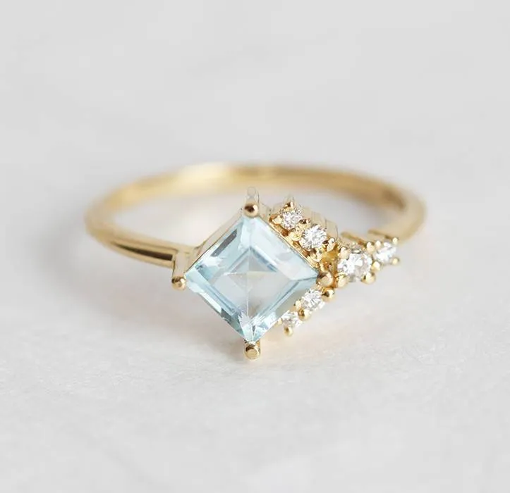 Luca Square Aquamarine Diamond Cluster Ring vy 3