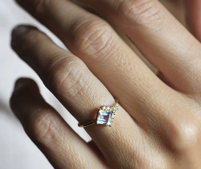 Luca Square Aquamarine Diamond Cluster Ring vy 4