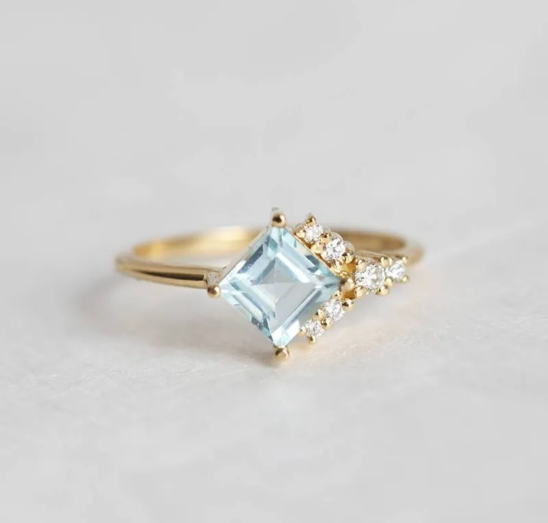 Luca Square Aquamarine Diamond Cluster Ring vy 5