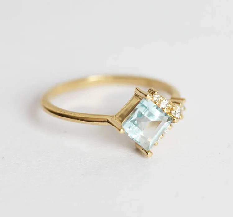 Luca Square Aquamarine Diamond Cluster Ring vy 6