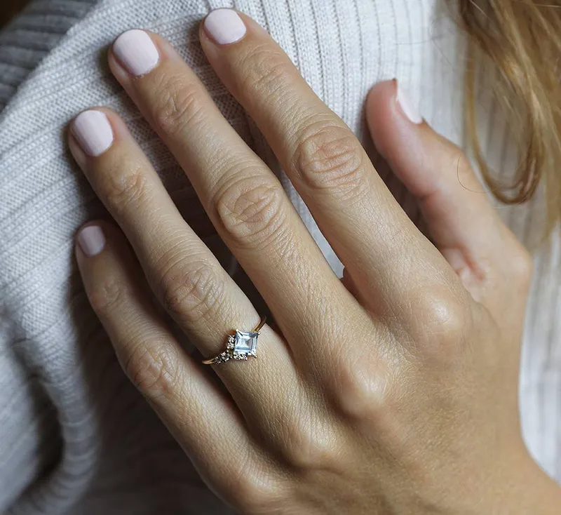 Luca Square Aquamarine Diamond Cluster Ring vy 7
