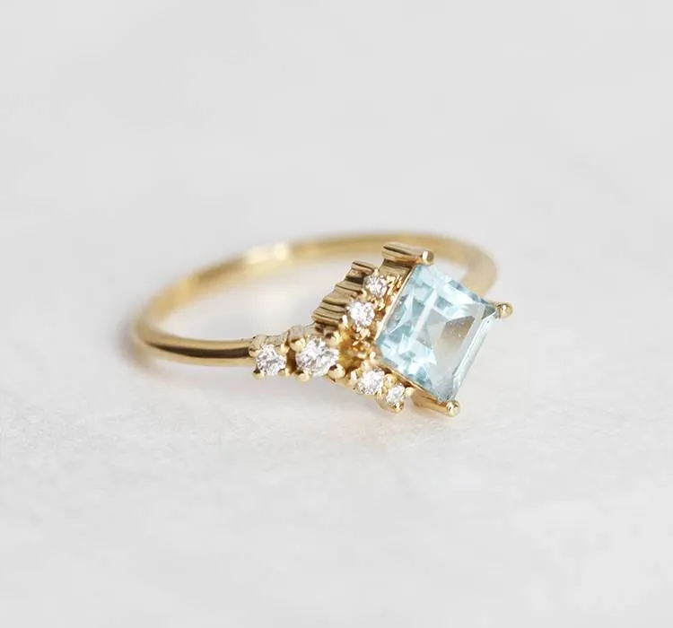 Luca Square Aquamarine Diamond Cluster Ring vy 9