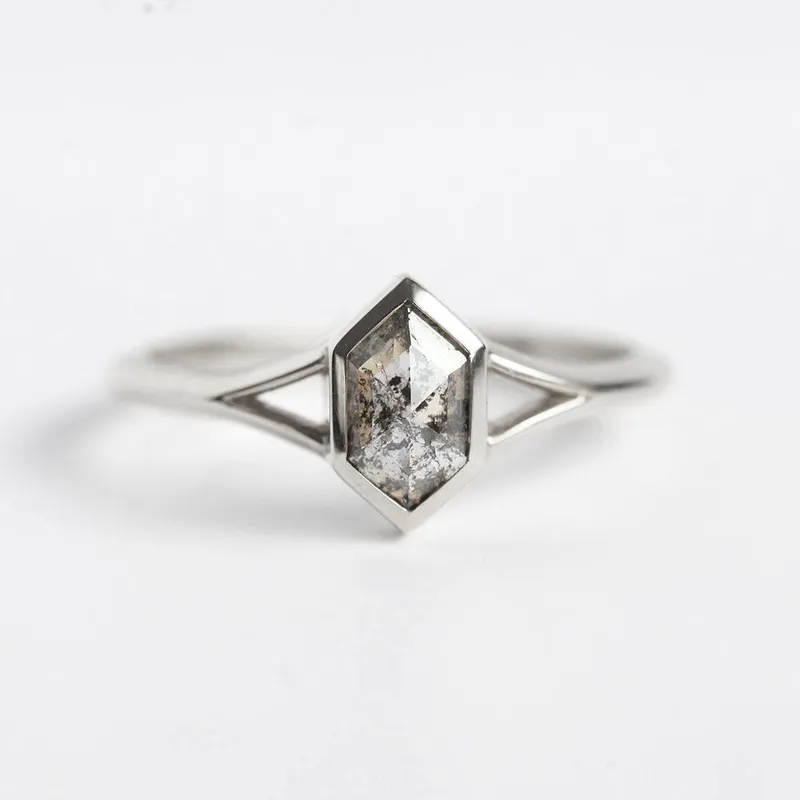 Lucia Salt & Pepper Diamond Hexagon Ring vy 11